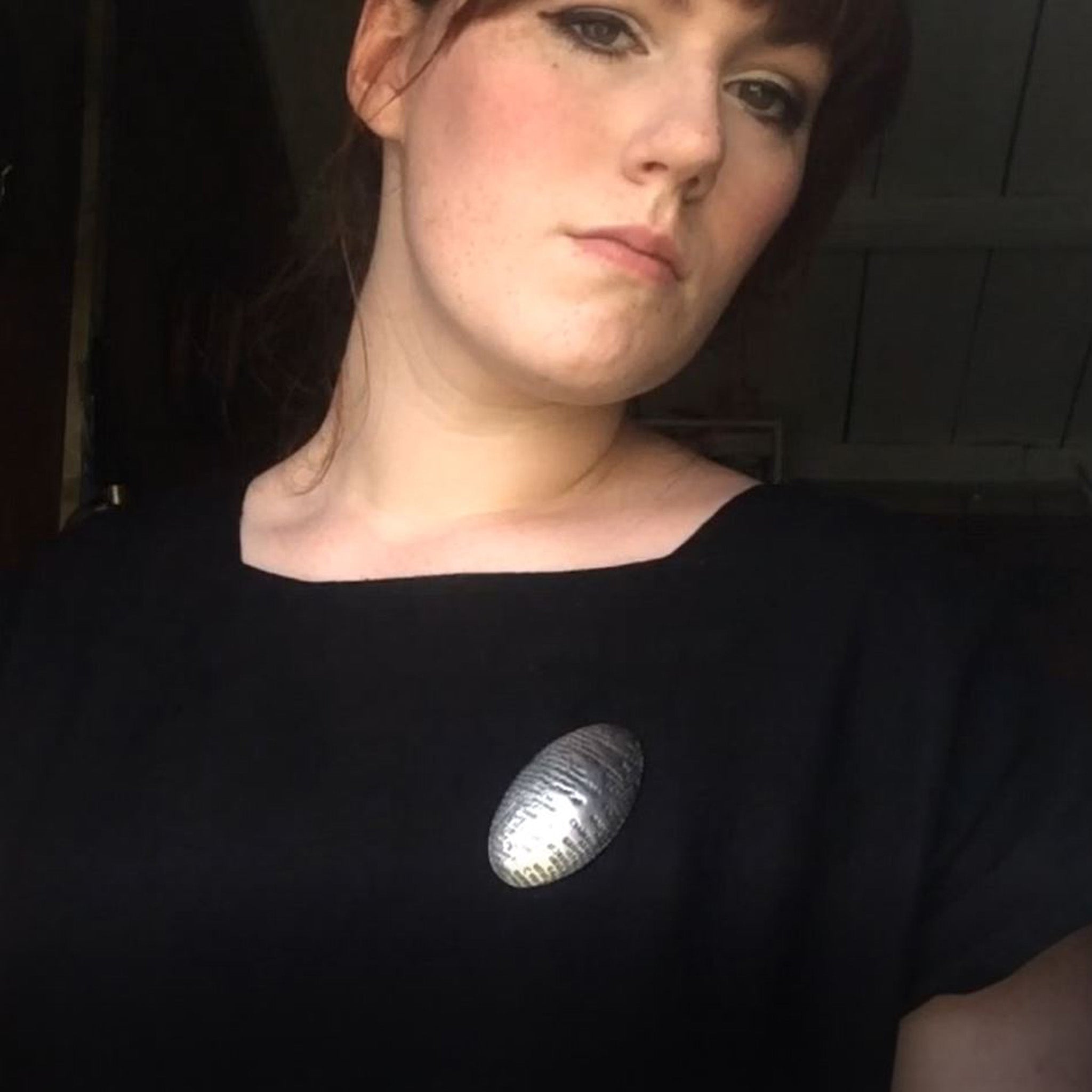 Silver Oval Textured Pattern Brooch